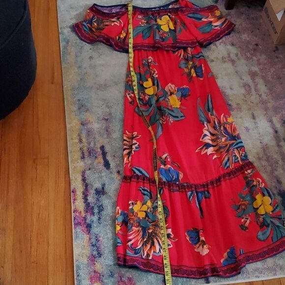 Flying Tomato Off The Shoulder Maxi Dress in Red Floral Size XS - Picture 7 of 10